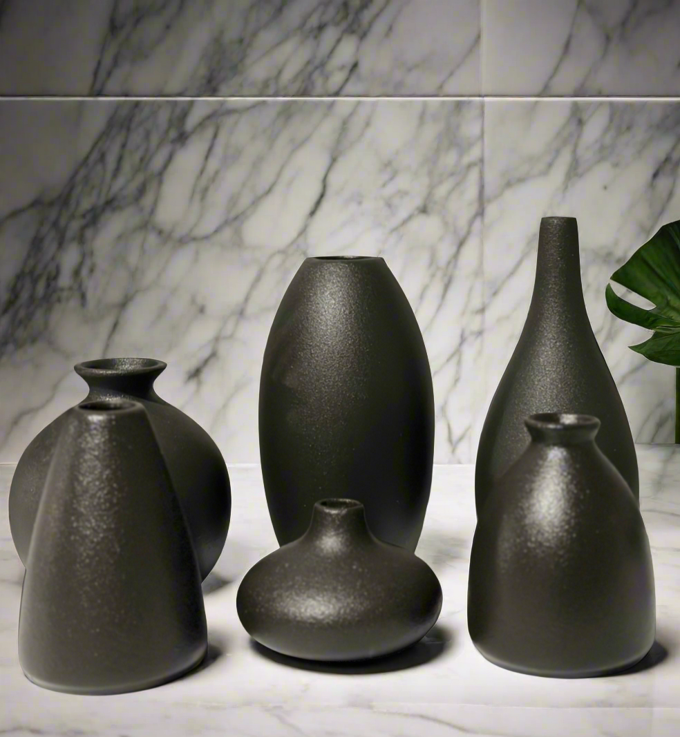 Black Ceramic Decorative Flower Pot (set of 6 pieces)