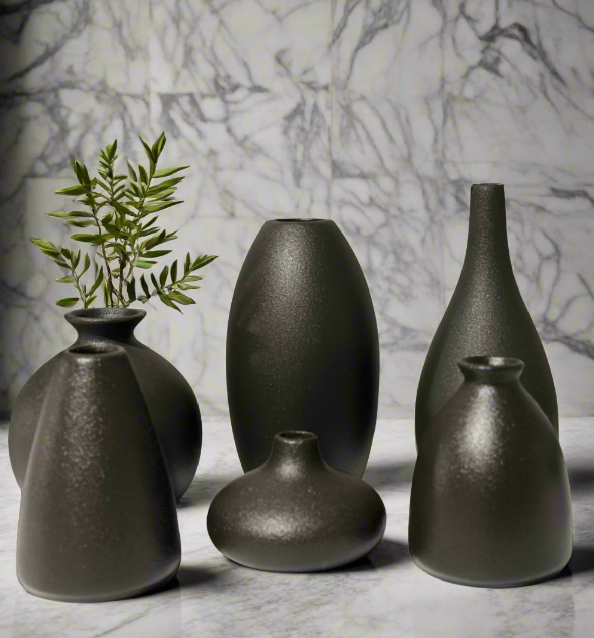 Black Ceramic Decorative Flower Pot (set of 6 pieces)