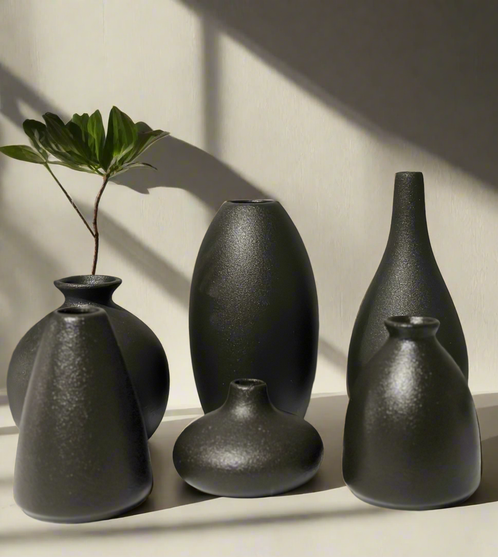 Black Ceramic Decorative Flower Pot (set of 6 pieces)