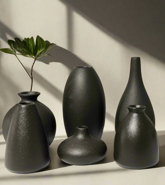 Black Ceramic Decorative Flower Pot (set of 6 pieces)