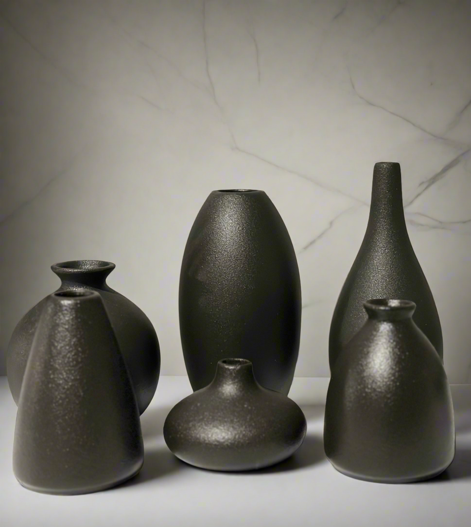 Black Ceramic Decorative Flower Pot (set of 6 pieces)